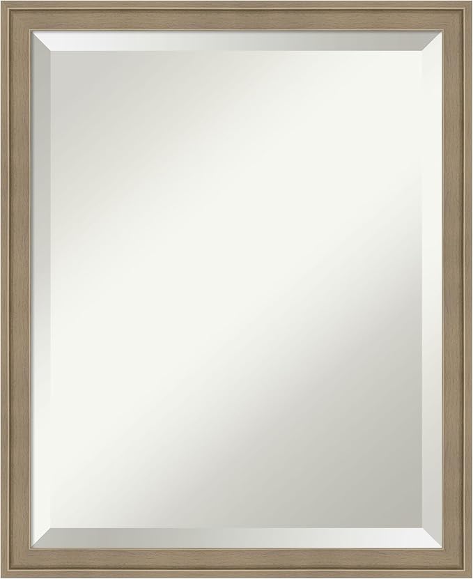Amanti Art Brown Bathroom Mirror for Over Sink, 22x18 Florence Light Brown Rectangle Vanity Mirror, Small Casual Frame, Hangs Horizonally and Vertically, Bathroom Wall Decor, Beveled Edge from WI, USA