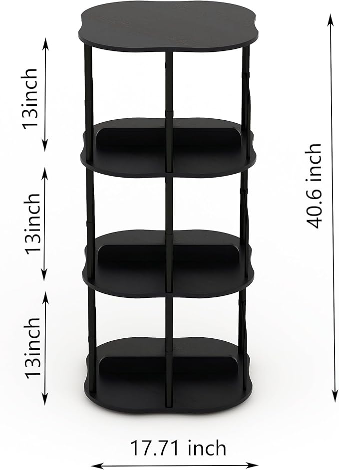 3-Tier Rotating Bookshelf, 360 ° Display Stackable Spinning Bookshelf Tower, Narrow Space Saving Tall Floor Standing Swivel Bookcase Corner Organizer for Bedroom, Living Room, Black