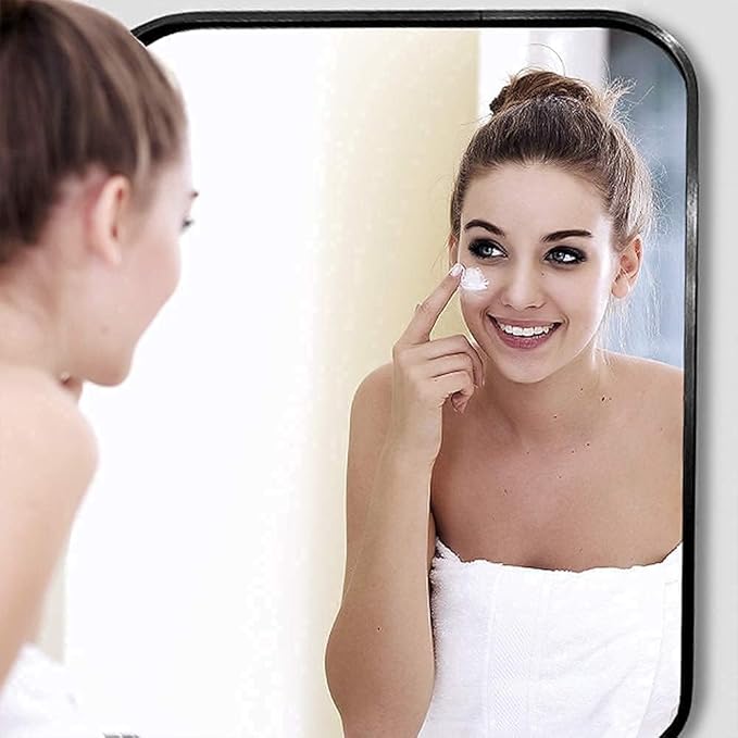 40x30 Inch Black Wall Mirror for Bathroom, Brushed Metal Framed Mirror with Rounded Corner, Rectangle Bathroom Vanity Mirror for Bedroom or Living Room, Horizontal/Vertical