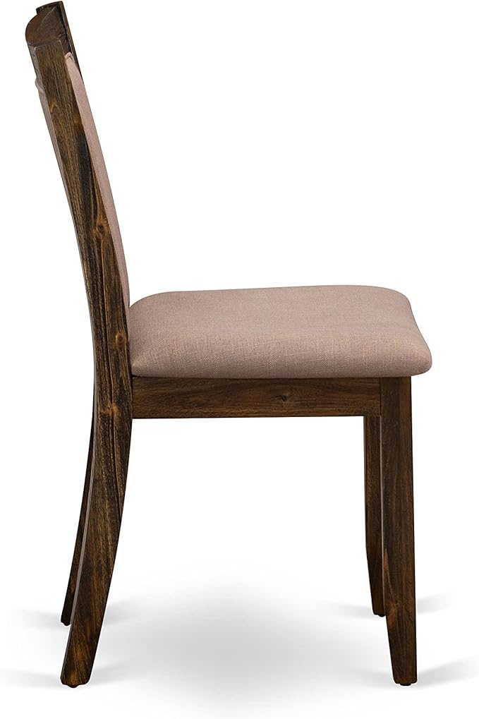 East West Furniture I2MZ5-748 5 Piece Kitchen Table Set for 4 Includes a Round Dining Room Table with Pedestal and 4 Coffee Linen Fabric Parsons Dining Chairs, 48x48 Inch, Distressed Jacobean