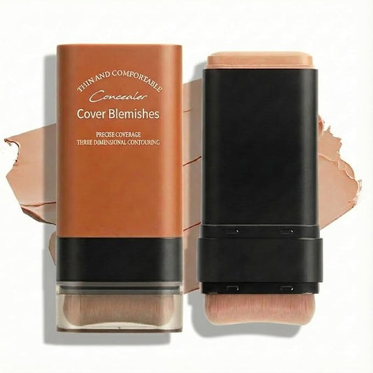 Flawless Hydrating Face Foundation Stick, Korean Lightweight Full-Coverage Cream-to-Matte Multi-Use Makeup for Dark Circles & Blemishes, Long-Wear Cream Stick with Brush, All Skin Types (04#Wheat)