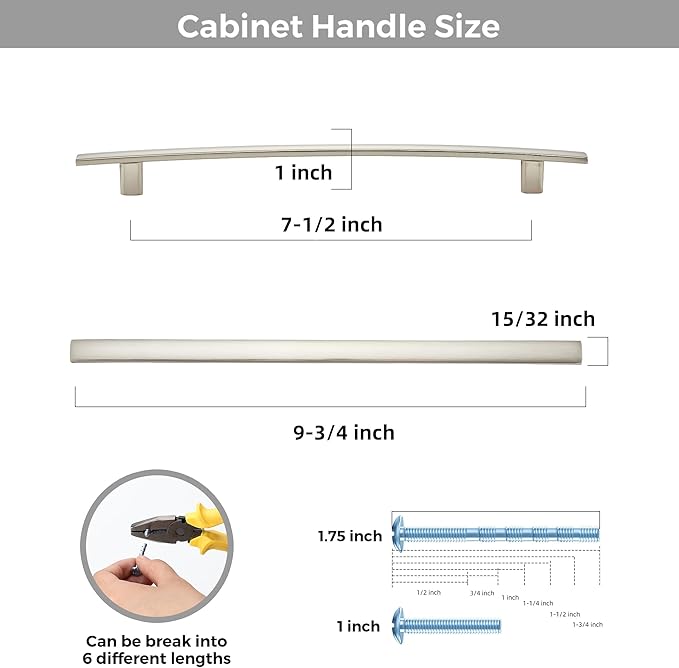 15 Pack Cabinet Handles 7.5" Hole Center - Curved Cabinet Pulls Brushed Nickel Drawer Pulls for Kitchen Cupboard Solid Hardware for Dresser Drawer Arch Hardware