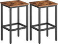 HOOBRO Bar Stools, Set of 2 Bar Chairs with Footrest, Black Steel Frame, Adjustable Feet, for Living Room, Dining Room, Kitchen, Industrial Design, Rustic Brown BF65BY01G1