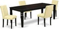 East West Furniture LGAB5-BLK-73 5 Piece Dining Set Includes a Rectangle Dining Room Table with Butterfly Leaf and 4 Eggnog Faux Leather Upholstered Parson Chairs, 42x84 Inch, Black