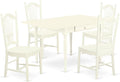 East West Furniture MZDO5-LWH-W 5 Piece Kitchen Table & Chairs Set Includes a Rectangle Dining Room Table with Dropleaf and 4 Dining Chairs, 36x54 Inch, Linen White