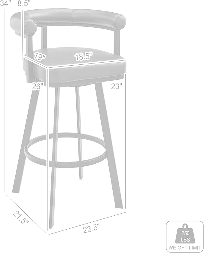 Armen Living Magnolia Swivel Counter Stool in Brushed Stainless Steel with Light Grey Faux Leather