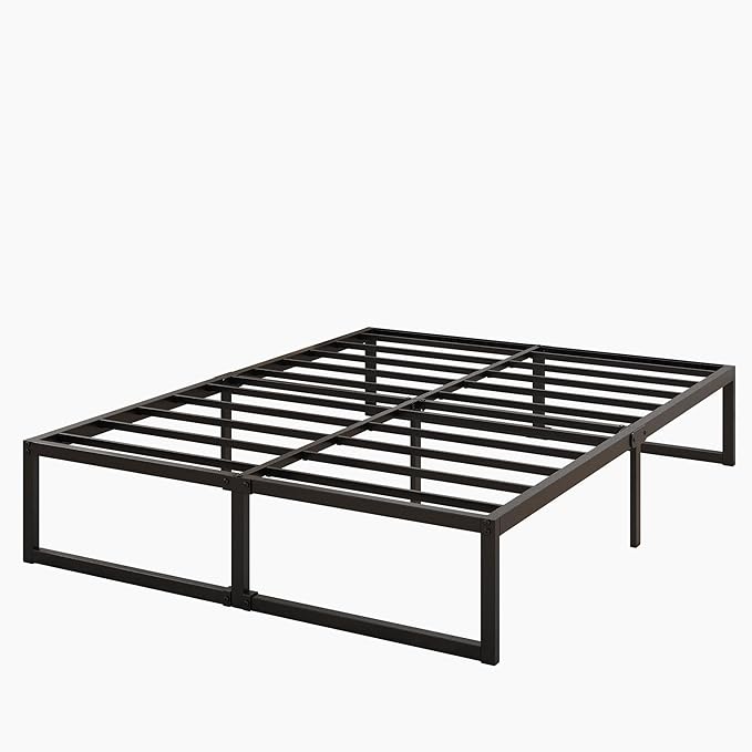 16 Inch Full Size Bed Frame No Box Spring Needed, Heavy Duty Metal Platform Beds with Sturdy Steal Slats for Mattress Foundation, Easy Assembly, Noise Free, Black