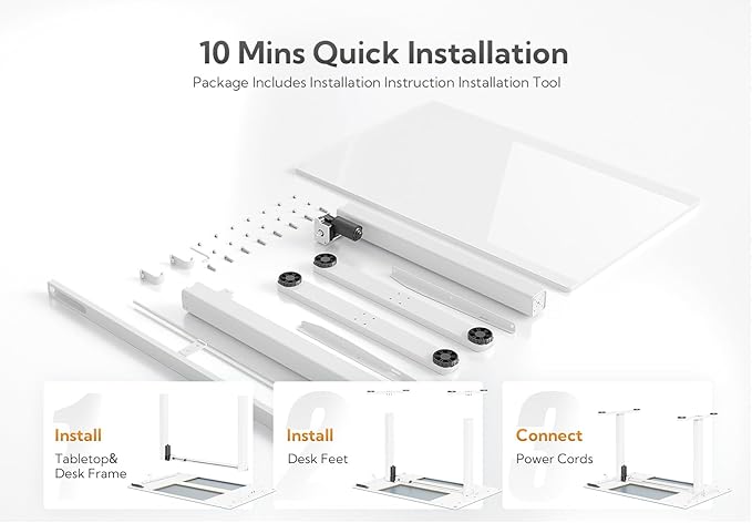 Claiks Glass Standing Desk, 40x24 Inch Small White Stand Up Desk Electric Adjustable Height Quick Install Computer Desk for Home Office, Super White