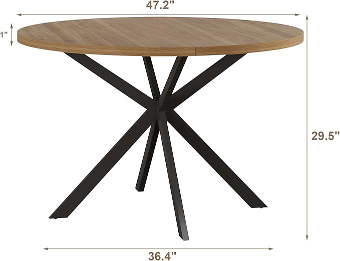 ChooChoo 47.2 Inch Round Dining Table for 4, Farmhouse Wood Kitchen Table, Circle Dinner Table for Kitchen & Dining Room, Walnut