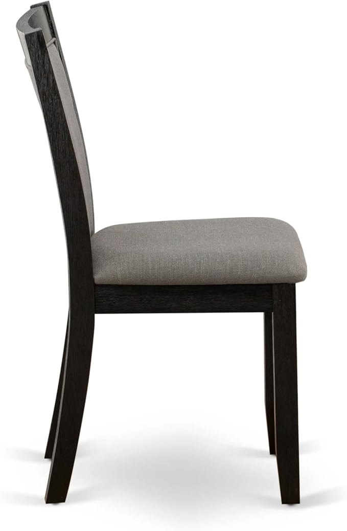 X02MZ-206-50 - 5-pc Dining Room Table Set a Rectangular Kitchen Table and 2 wooden Benches and 2 Dark Gotham Grey Linen Fabric Chairs, 39x120 Inch, Wire Brushed Black