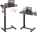 Gas Spring Adjustable Height Rolling Portable Laptop Desk, Mobile Standing Desk on Wheels, Small Sit Stand Desk with Laptop Stand/Cup Holder/Hook (Black, 26"x19")