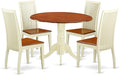 East West Furniture DLIP5-BMK-W 5 Piece Dining Room Table Set Includes a Round Kitchen Table with Dropleaf and 4 Dining Chairs, 42x42 Inch, Buttermilk & Cherry