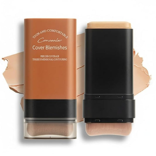 Flawless Hydrating Face Foundation Stick, Korean Lightweight Full-Coverage Cream-to-Matte Multi-Use Makeup for Dark Circles & Blemishes, Long-Wear Cream Stick with Brush, All Skin Types (02#Natural)