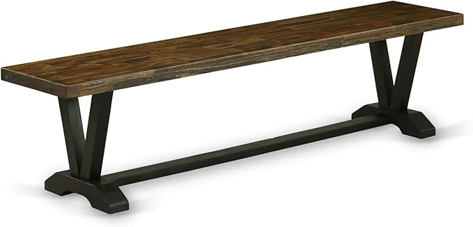 East West Furniture V677FL624-6 6 Piece Dining Room Set Contains a Rectangle Dining Table with V-Legs and 4 Black Linen Fabric Parson Chairs with a Bench, 40x72 Inch, Multi-Color