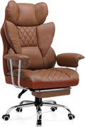 COMHOMA Big and Tall Office Chair, High Back Leather Gaming Chair with Footrest, Executive Ergonomic Office Chairs with Pocket Spring Lumbar Support and with Outward Fixed Soft Armrests