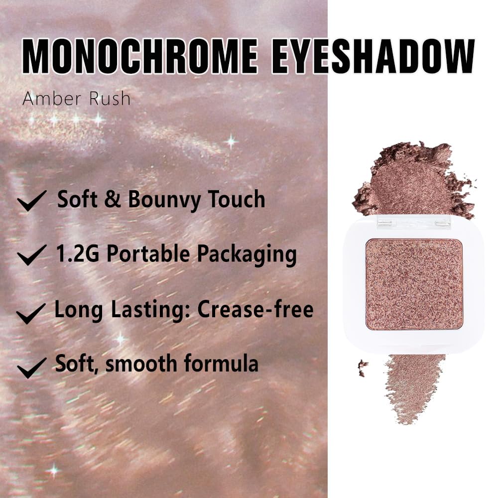 Brown Shimmer Single Eyeshadow Makeup Palette, Natural Brown Single Eye Shades, Mini Travel Palette for Women, Everyday Eyeshadows Makeup 21#
