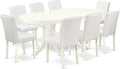 East West Furniture VAAB9-LWH-64 9 Piece Modern Dining Table Set Includes an Oval Wooden Table with Butterfly Leaf and 8 White Faux Leather Parson Dining Chairs, 40x76 Inch, Linen White