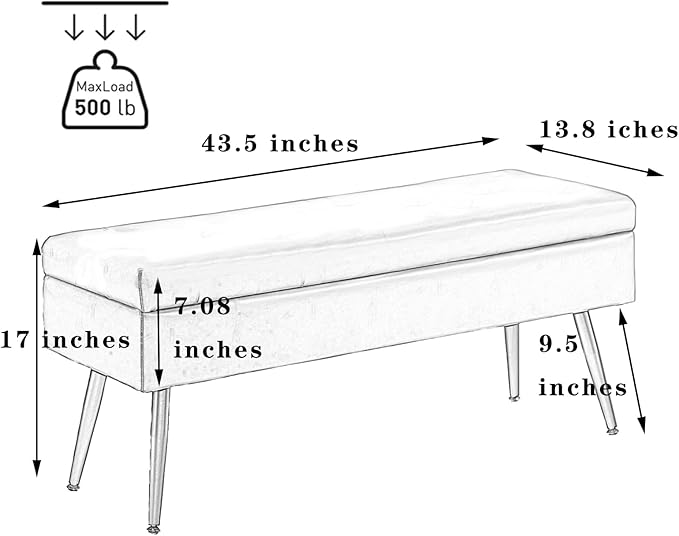 CUYOCA Storage Ottoman Bench, 43.5" Upholstered Entryway Bench, Long Ottoman with Storage for Living Room, Support 660lbs - Fabric Lagoon