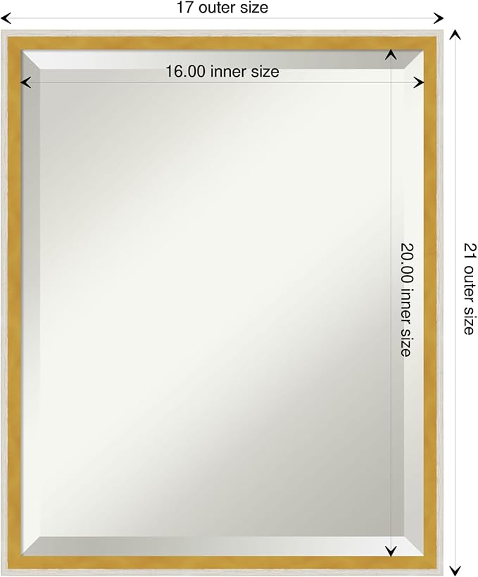Amanti Art White Bathroom Mirror for Over Sink, 21x17 Paige White Gold Rectangle Vanity Mirror, Small Modern Contemporary Wood Frame, Hangs Horizonally and Vertically, Bathroom Wall Decor, Beveled