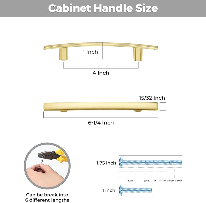 25 Pack Cabinet Handles 4" Hole Center - Curved Cabinet Pulls Brushed Brass Drawer Pulls for Kitchen Cupboard Solid Handles for Dresser Drawer Arch Closet Hardware