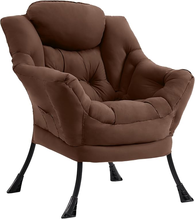 Lazy Chair for Living Room, Modern Accent Chairs with Armrests, Comfy Lounge Chair with Side Pocket, Cozy Lazy Sofa for Reading, Balcony, Bedroom, Dorm, Small Spaces (Dark Brown)