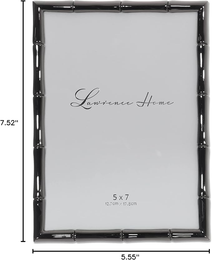 Lawrence Frames 5x7 Black Polished Metal Picture Frame with Bamboo Design