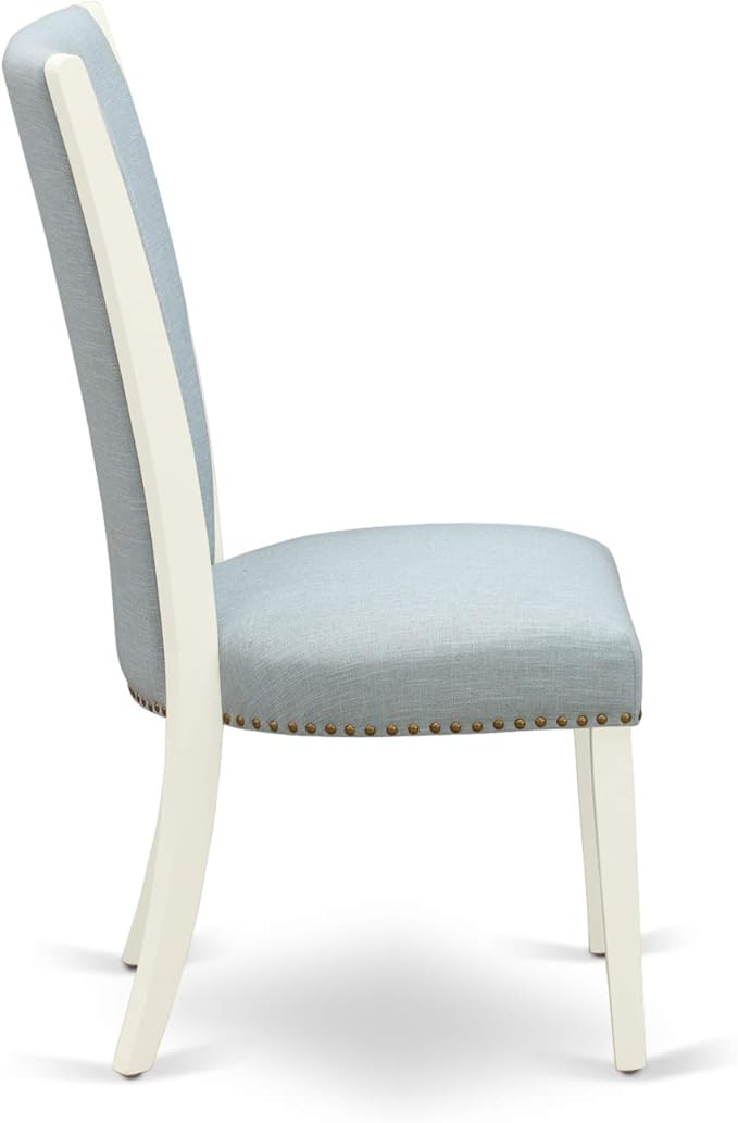 East West Furniture X027VE215-5 5 Piece Kitchen Table & Chairs Set Includes a Rectangle Dining Room Table with X-Legs and 4 Baby Blue Linen Fabric Parsons Chairs, 40x72 Inch, Multi-Color