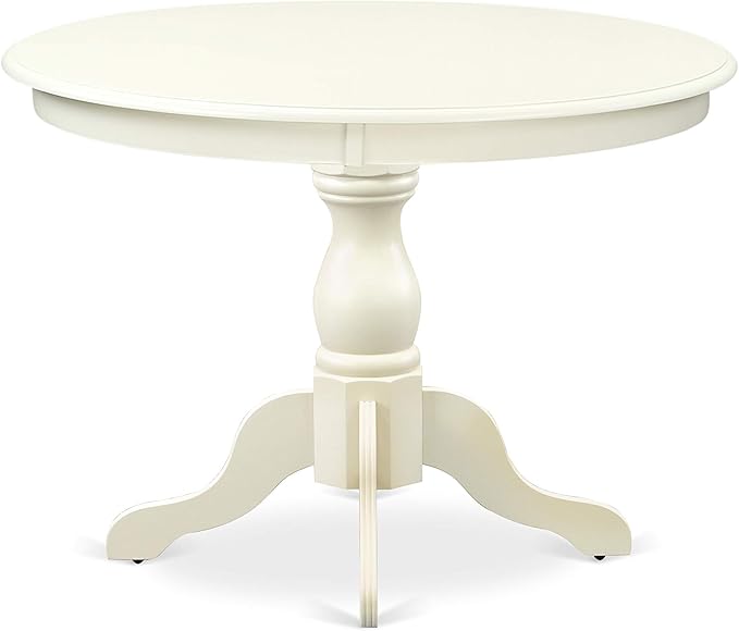 East West Furniture HBDA3-LWH-W 3 Piece Modern Dining Table Set Contains a Round Wooden Table with Pedestal and 2 Dining Chairs, 42x42 Inch, Linen White