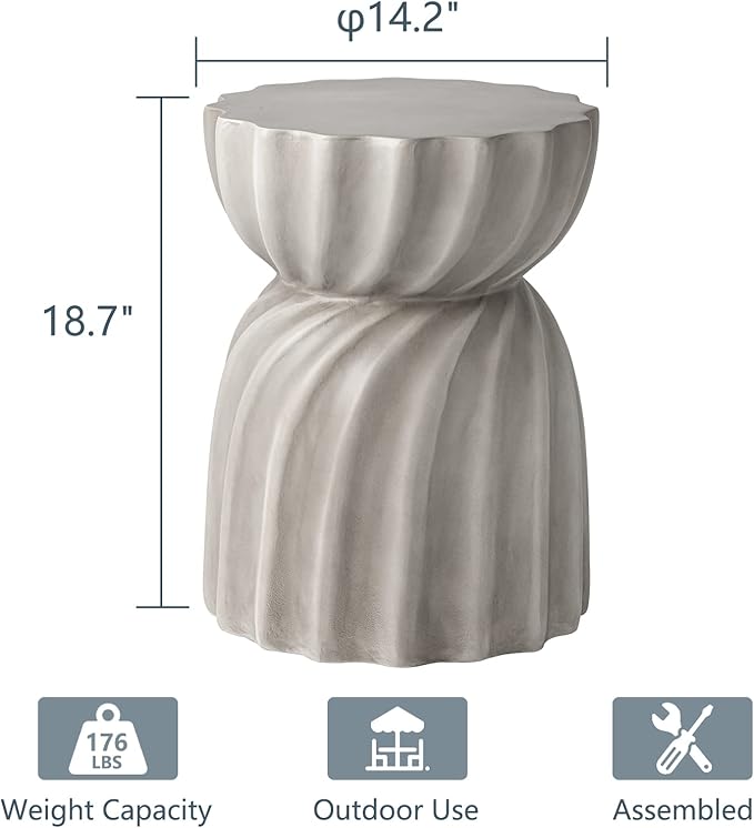 COSIEST Outdoor Side Table,2 Pieces Concrete Contemporary Lightweight Side Table,Patio End Accent Table, Modern Table for Livingroom,Garden,Patio,Grey