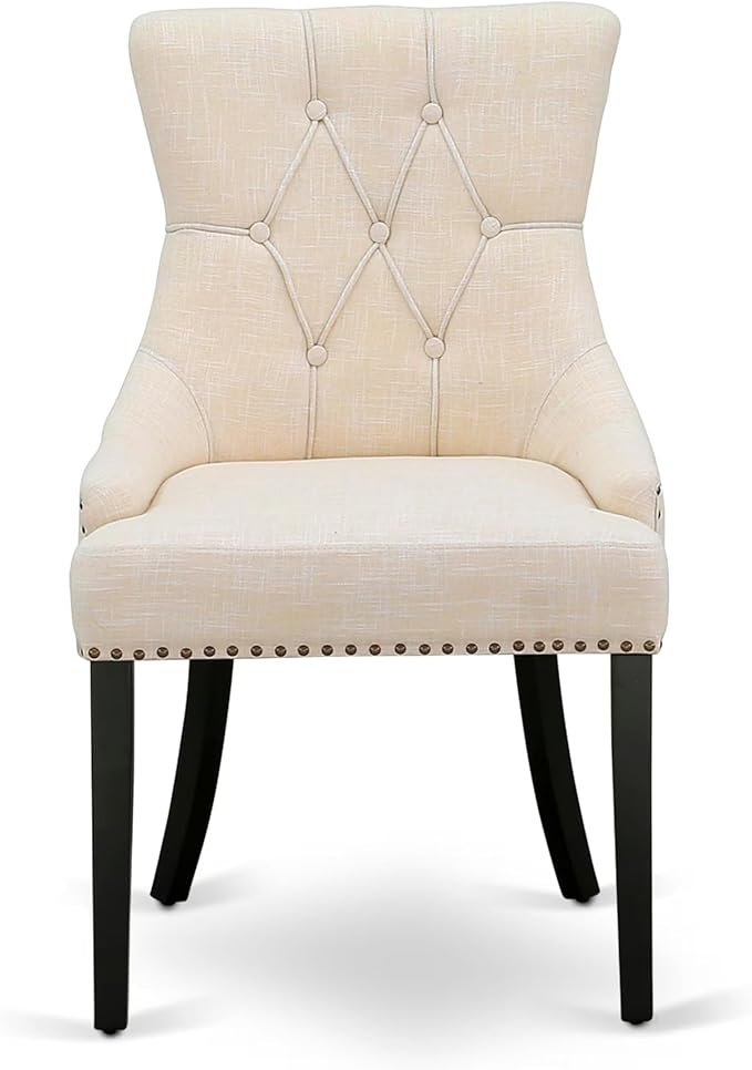 East West Furniture V697FR102-7 7 Piece Dining Table Set Consist of a Rectangle Dining Room Table with V-Legs and 6 Light Beige Linen Fabric Parsons Chairs, 40x72 Inch, Multi-Color