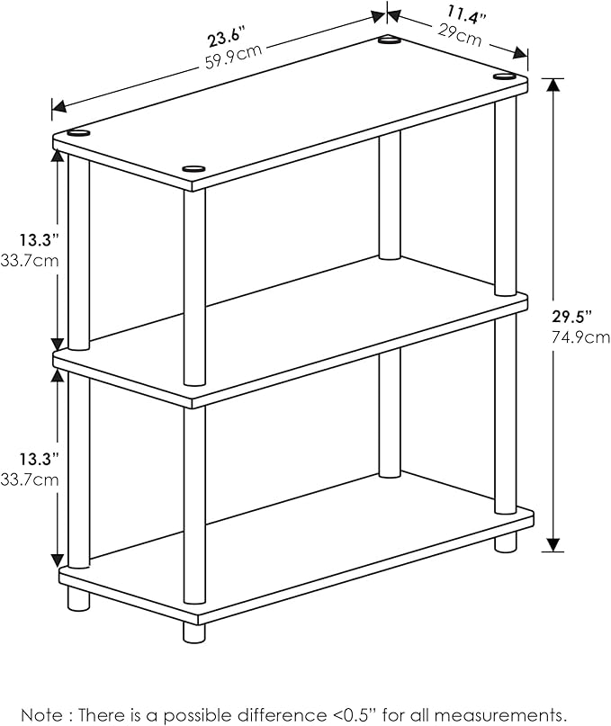 Furinno Turn-N-Tube Display Rack, 3-Tier Single, French Oak Grey/ Black