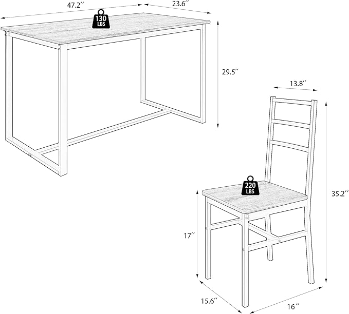 Ball & Cast Dining Table Set with Long Table and 4 Chairs,5-Piece Living Room Furniture W/ 47" Rectangle Kitchen Table & Backrest Chair,for Small Space,Apartment,Dining Room,Gray