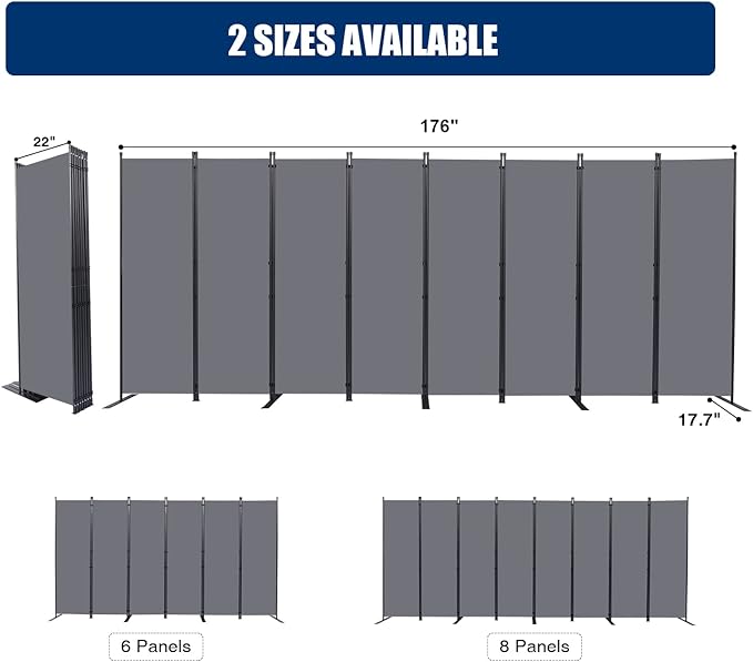Room Divider and Folding Privacy Screens， 8 Panel Wide Room Divider Wall Screen for Room Separtition, Partition Room Dividers Fabric Panel Wall Dividers Freestanding for Office, Bedroom, Studio Dorm