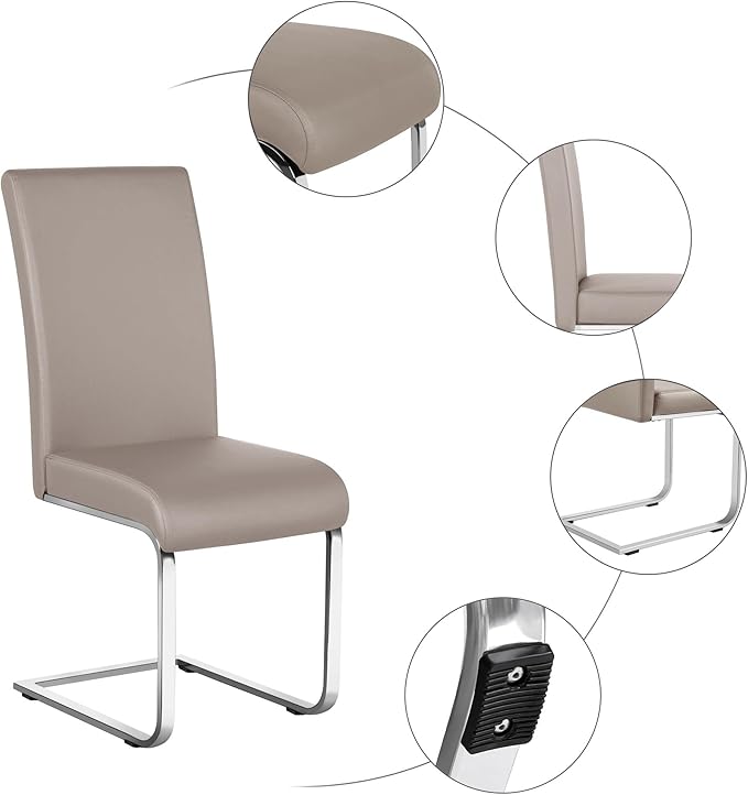 Yaheetech Dining Chairs Set of 6 Modern Faux Leather Upholstered Dining Room Chairs with High Back and Metal Chrome Legs for Kitchen/Living Room/Restaurant, Light Brown