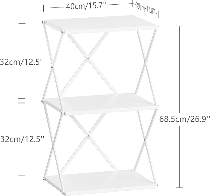 3-Tier End Table Set of 2 Small Side Table Tall Bedside Night Stand with Storage Sofa Side desks for Living Room Bedroom Office Bathroom Small Space White ET-03W-2
