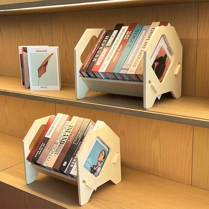 Desktop Bookshelf, Stackable Book Organizer with Handle, Storage Rack for CD/Magazine/File Folder, Portable Small Bookshelf for Study, Living Room, Kid's Room, No Nails, Medium Size