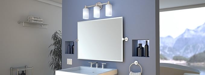 Gatco 4299LG Latitude II Rectangle Mirror,, Satin Nickel, 32 Inch, Frameless Oval