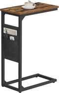 TUTOTAK C Shaped End Table, Side Table for Couch, Sofa Table with Storage Bag, TV Tray for Living Room, Bedroom, Brown TB01BB082