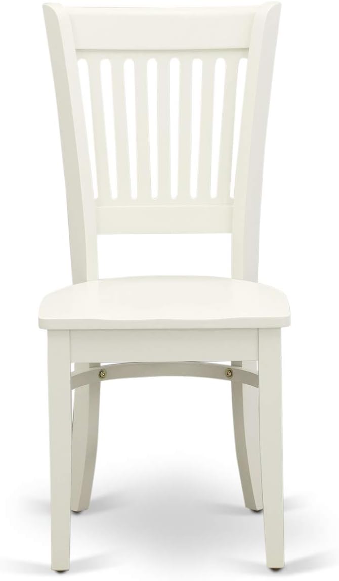 East West Furniture ANVA5-LWH-W 5 Piece Kitchen Table Set for 4 Includes a Round Dining Room Table with Pedestal and 4 Solid Wood Seat Chairs, 36x36 Inch, Linen White