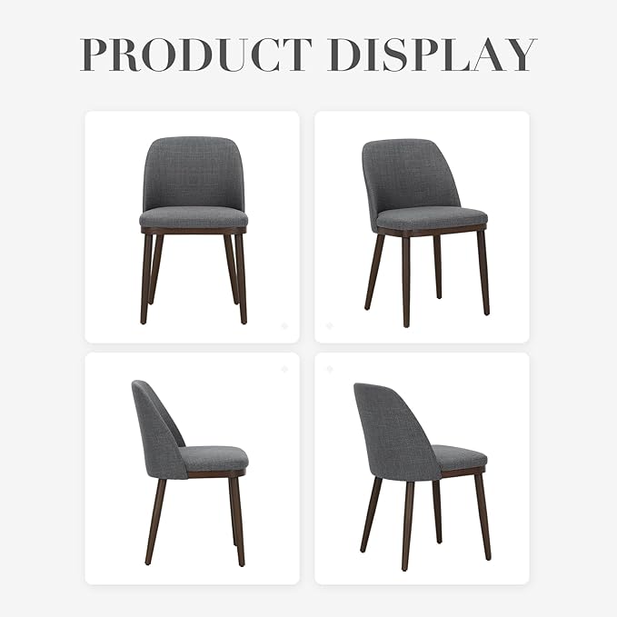 COLAMY Upholstered Dining Chairs Set of 2, Modern Kitchen Chairs with Back, Fabric Side Chair with Wood Legs for Dining Room Restaurant, Light Grey