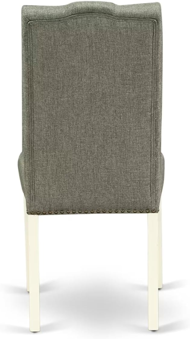 East West Furniture V027EL207-9 9 Piece Dining Room Set Includes a Rectangle Kitchen Table with V-Legs and 8 Gray Linen Fabric Upholstered Parson Chairs, 40x72 Inch, Multi-Color