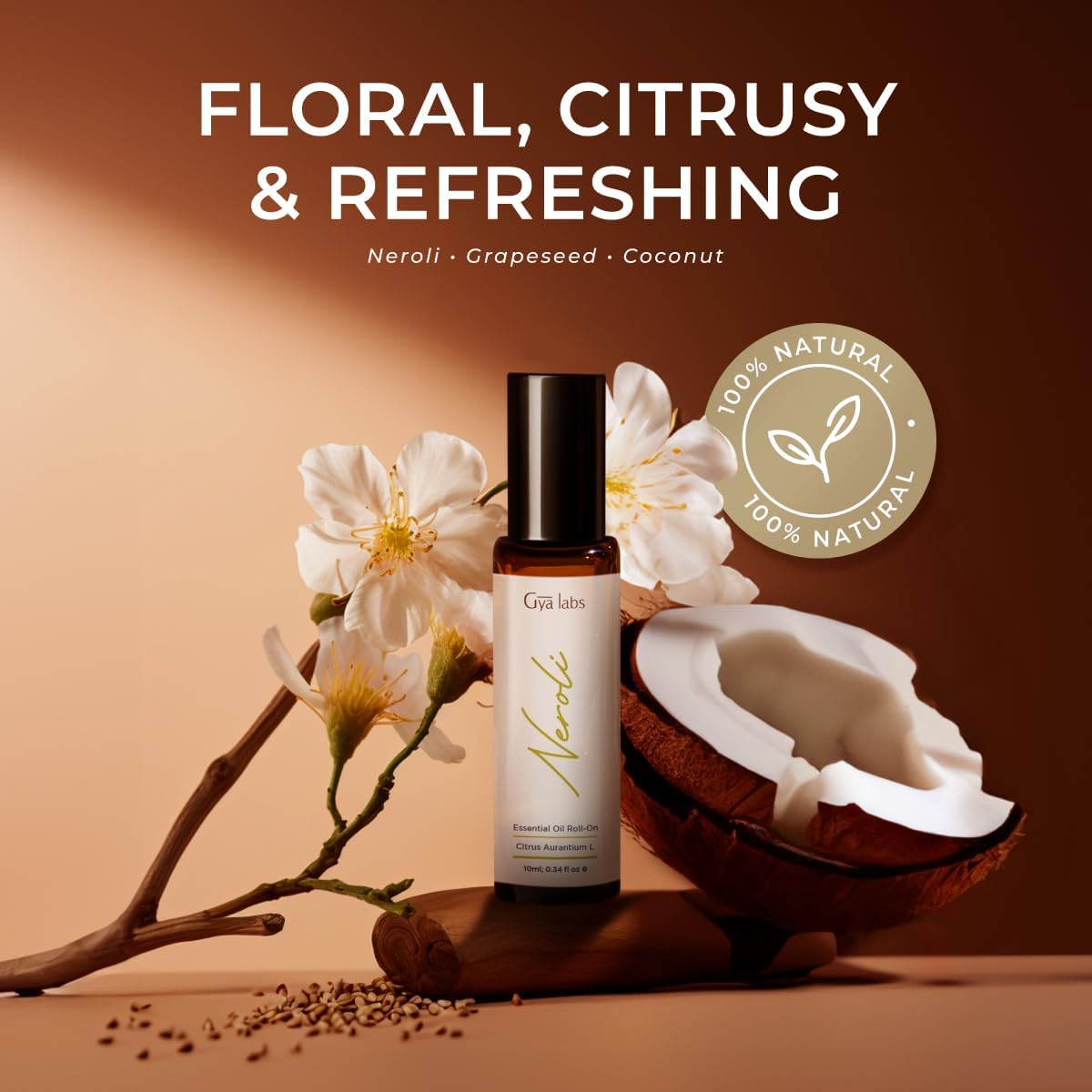 Gya Labs Neroli Essential Oil Roll on for Skin - 100% Pure Natural Neroli Perfume Oil Roller, Long Lasting Floral & Citrus Scent - Aromatherapy, Travel Size (0.34 Fl Oz)