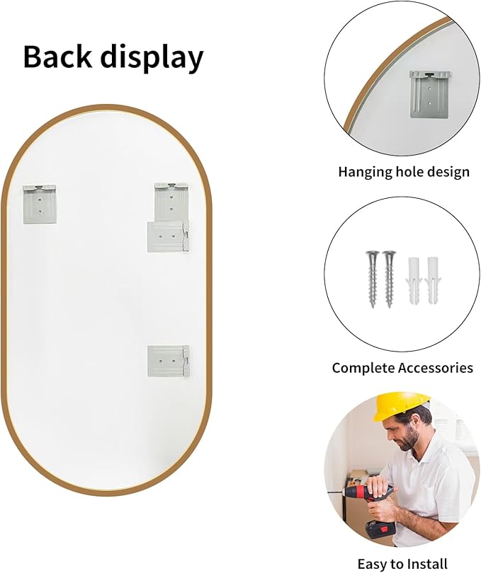 LAIYA 40x24inch Oval Wall Bathroom Mirror with Golden Aluminum Frame,Wall Mounted Oval Vanity Mirrors， Explosion-Proof Glass, Waterproof Design, Easy Installation，Horizontally/Vertically