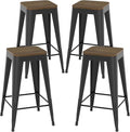 30 inch Backless Bar Stools Set of 4, Indoor Metal Bar Stools with Wood Seat, Industrial Counter Height Barstools for Kitchen Island, Black