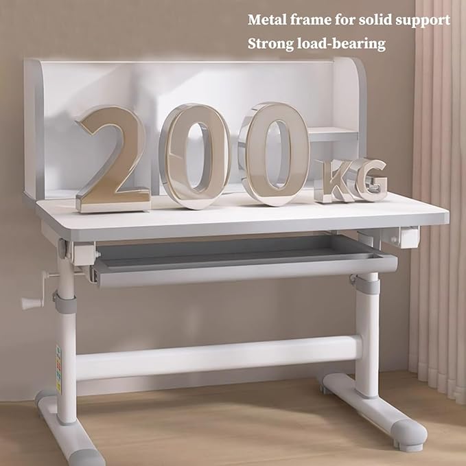 Kids Functional Study Desk and Chair Sets Ergonomic Height Adjustable Children School Study Desk 3-18 Years Boy and Girl Study Table and Chair Set with Tilt Desktop,LED Light for Reading,Writing