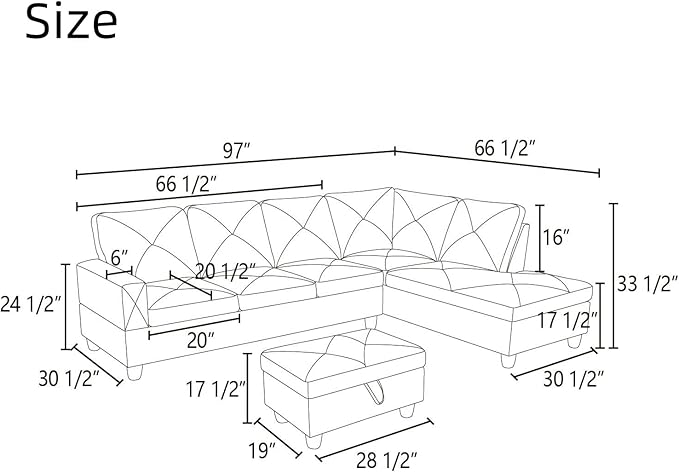 NAYSAYE L Shaped Couch, Modular Sectional Couch with Ottoman Storage, Modern Lounge Sofa Convertible Sectional Couches for Living Room, Apartment, Dark Grey