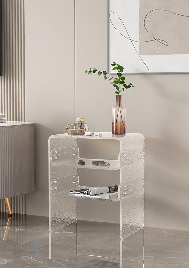 Clear Acrylic 3-Tier End Table/Nightstand – Sleek Bedside Storage with Durable Design, Perfect for Bedrooms, Living Rooms, or Modern Interiors – Ideal as a Bedside Table or Sofa Side Piece Marble