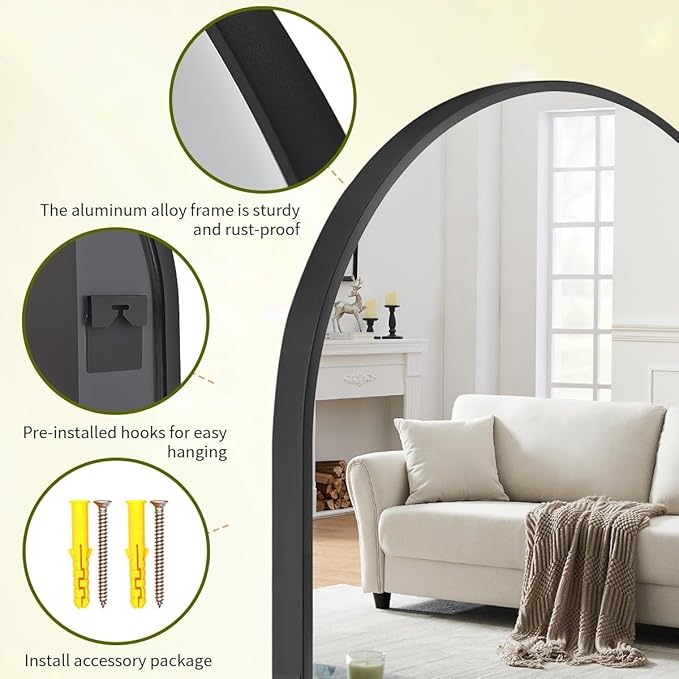 BEAUTYPEAK 31"x32" Arch Bathroom Mirror, Wall Mounted Vanity Metal Frame Mirror for Bedroom, Entryway, Living Room, Black