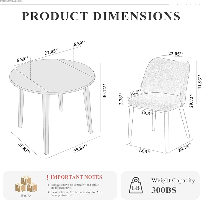 COLAMY 5-Piece Extendable Dining Table Set for 4, 36" Kitchen Round Wood Table with 4 Wooden Dining Room Chairs,Light Brown/Beige