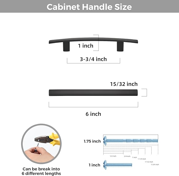 15 Pack Cabinet Handles 3.75" Hole Center - Curved Cabinet Pulls Black Drawer Pulls for Kitchen Cupboard Solid Hardware for Dresser Drawer Arch Hardware